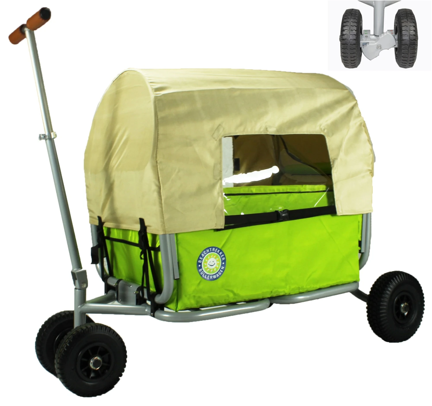 Beachtrekker LiFe Faltbarer Bollerwagen (Grün) + Bremse + Sonnenverdeck